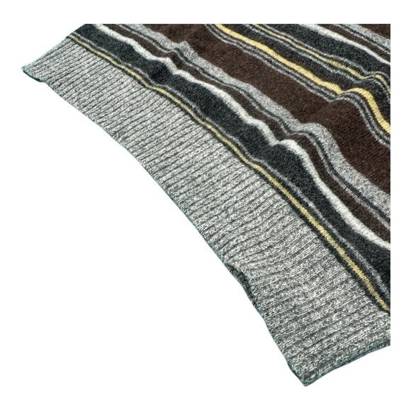 Vintage Hunt Gallery L Wool Blend Quarter Zip Gray Yellow Brown Striped Sweater - Picture 7 of 8